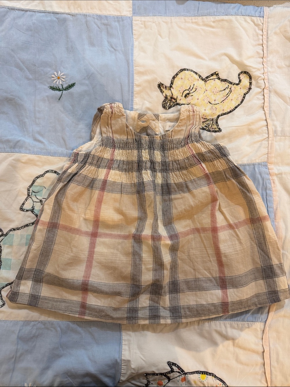 Burberry Beige Plaid Smocked Dress